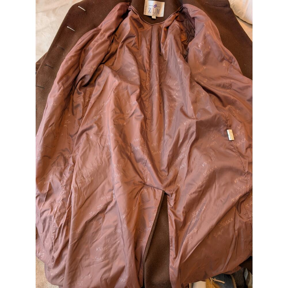 90s ZLM Chocolate Brown Wool Rabbit Hair Blend Long Coat Fits Medium - Picture 8 of 11